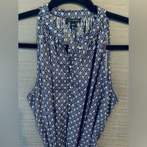 Ann Taylor blue print mandarin collar dress